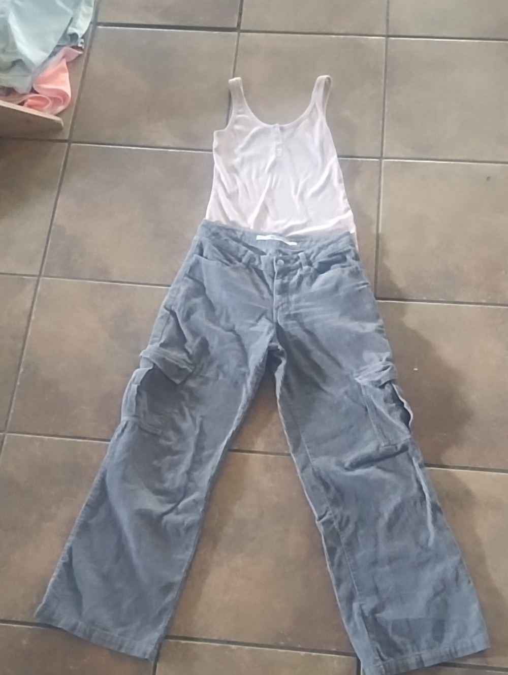 Tinseltown Wide-Leg Cargo Pants in Tan Along With A Cream Tank